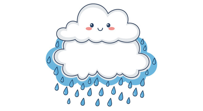 Cute Kawaii Rain Cloud Character with Blue Raindrops