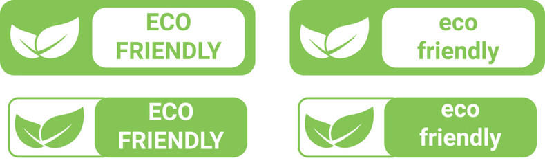 Fototapeta premium A collection of four green eco friendly labels featuring leaf icons for sustainable product design isolated on transparent background, Vector