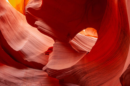 Swirling natural patterns formed by erosion over millennia in Navajo Sandstone of Lower Antelope slot canyons near Page