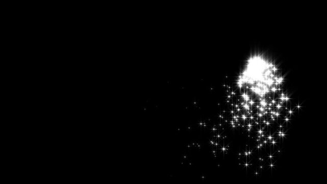 Shining white glitter sparkle star burst animation, glowing twinkle particles, cinematic shimmer sparkle overlay effect, professional glitter decoration asset, black background video 4k.