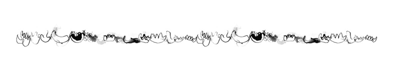 Obraz premium Monochrome horizontal organic border of sumi ink motifs with lines and washes using brush and bamboo pen