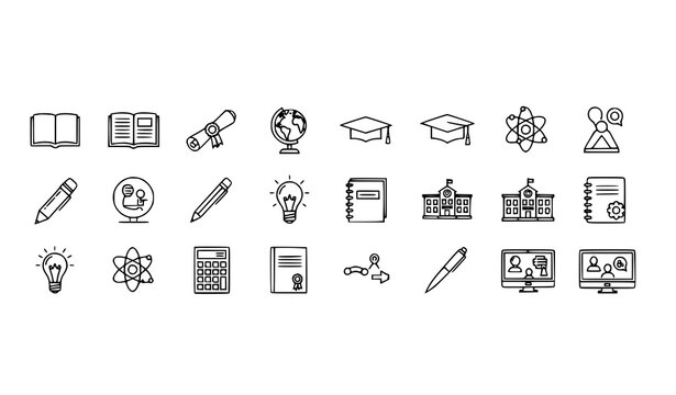 Minimal education outline icons horizontal set academic learning school and success symbols thin line vector