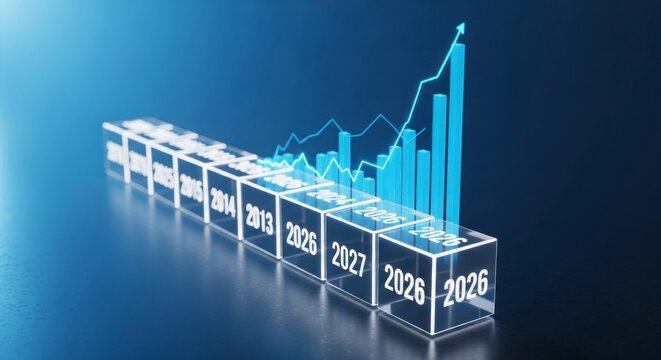 Abstract financial growth visualization with chart and bar graph on a dark blue background