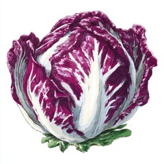 Obraz premium Vibrant Purple Radicchio Head Isolated on White Background With Detailed Texture and Leaf Veins