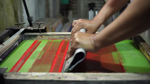Manual Screen Printing on T-Shirt &ndash; Handmade Textile Production Close Up