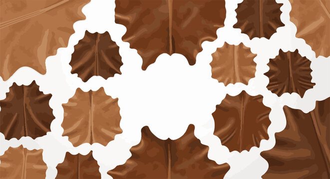 Abstract brown and white textured shapes resembling animal hides form a border