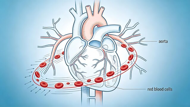 Human heart anatomy with blood flow
