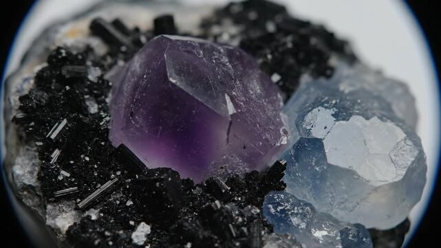 Macro shot of amethyst crystal cluster.