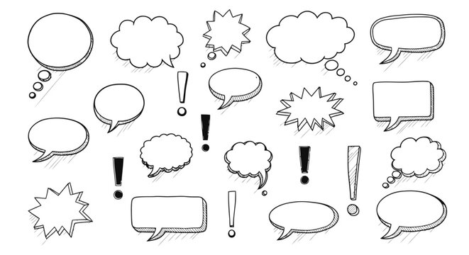 Collection of comic speech bubbles and exclamation marks