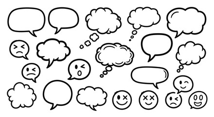 Fototapeta premium Collection of various speech bubbles and emoticon faces