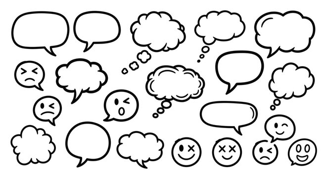 Collection of various speech bubbles and emoticon faces