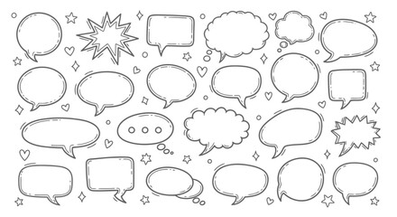 Fototapeta premium comic speech bubbles with hearts and stars on white background