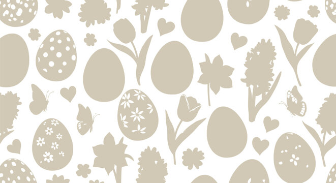 Colorful Easter eggs and spring flowers pattern