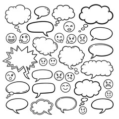 Fototapeta premium Collection of cartoon speech bubbles and emoticon faces