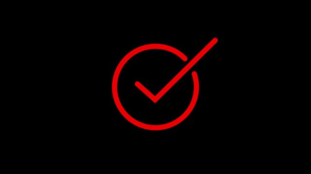 success checklist icon symbol footage animated video, looping tick icon simple animated video  black background.