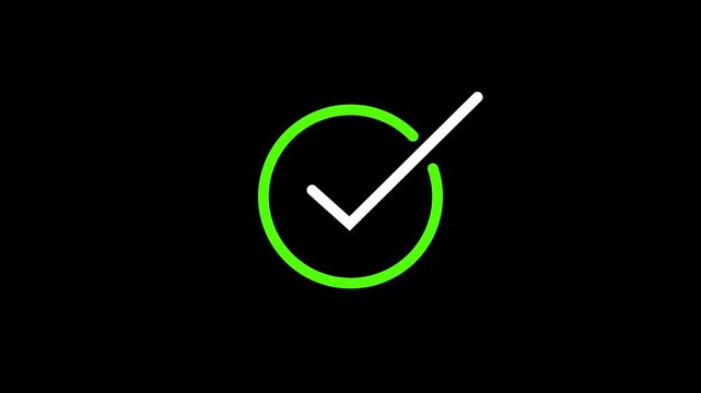 success checklist icon symbol footage animated video, looping tick icon simple animated video  black background.