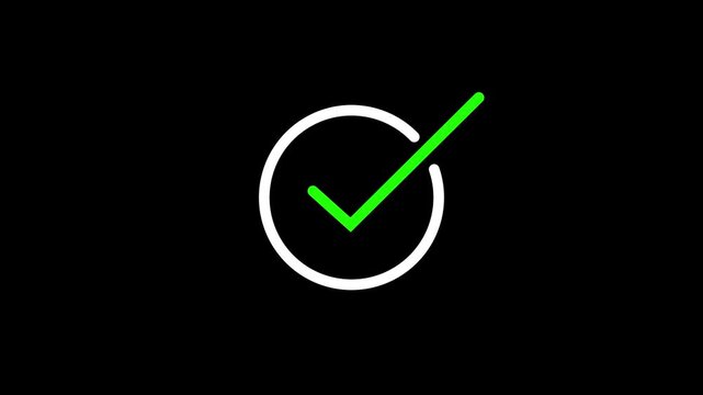 success checklist icon symbol footage animated video, looping tick icon simple animated video  black background.