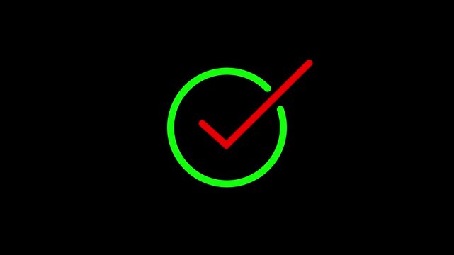 success checklist icon symbol footage animated video, looping tick icon simple animated video  black background.