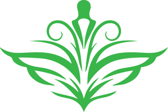 Abstract green floral ornament vector, elegant natural symmetry leaf design icon, eco friendly organic brand logo, decorative botanical element isolated.