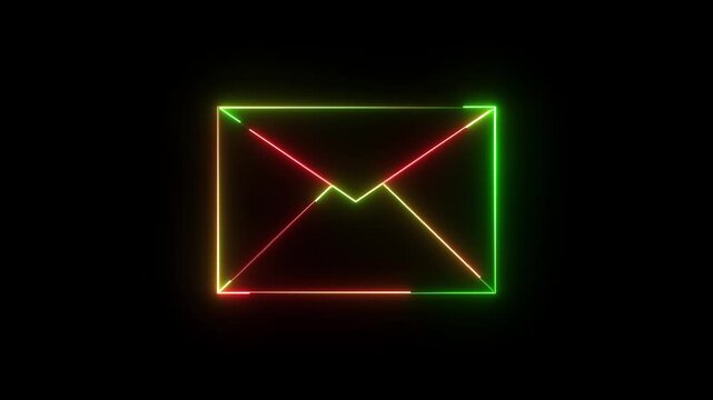 Glowing neon speech bubble icon. pink message box animation icon. Receive message with conversation notice black background.
