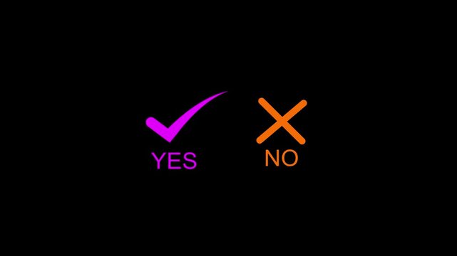 Checkmark y e s and cross n o symbols on black background for decision making and choices