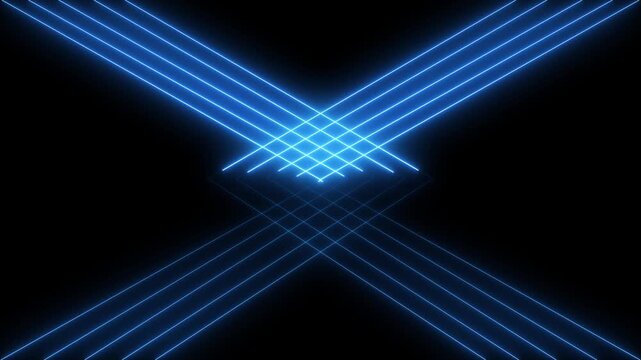 Glowing blue neon lines intersecting in dark background futuristic technology concept intersecting lines