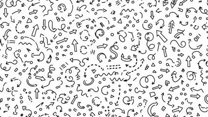 Fototapeta premium seamless abstract pattern of hand-drawn doodle arrows and lines symbolizing diverse movement direction and navigation for modern graphic design.