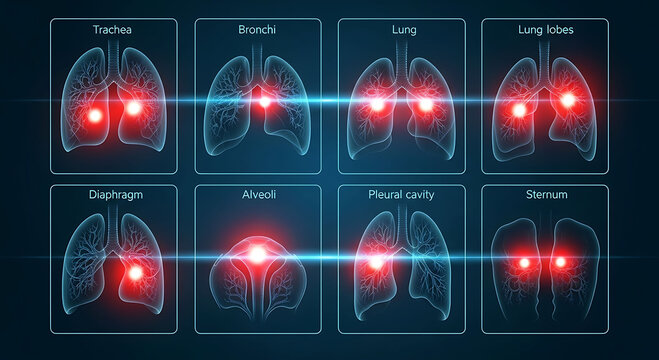 Anatomy of Human Respiratory System Lungs Trachea Bronchi Alveoli Medical Diagrams