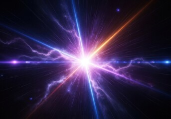 Obraz premium Cosmic explosion radiating brilliant light beams against a starry backdrop