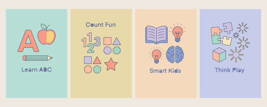  Count Fun Math, Smart Kids Education, Early Childhood Learning, Preschool Study Concept, Numbers Shapes Illustration, Brain Development Design, Student Progress Vector

