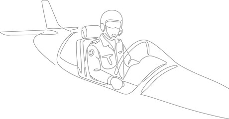Continuous Line Art of Pilot in Aircraft Cockpit Illustration © Artozo
