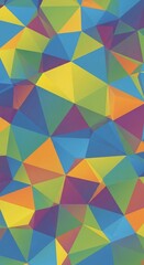 Fototapeta premium Vibrant geometric pattern with multicolored triangles in blue green yellow orange and purple hues for creative backgrounds