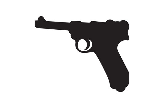 Silhouette of a luger pistol against a stark white background