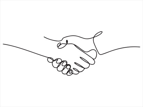 Minimalist continuous line art drawing of a handshake, Handshake Continuous Line Drawing, Business Agreement Partnership Concept Minimalist Line Art