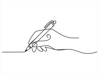 Obraz premium Minimalist line drawing of a hand writing with a pen handwriting vector illustration