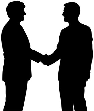 Businessmen Shaking Hands Silhouette Vector Illustration Representing Partnership Agreement and Professional Success Isolated on White Background