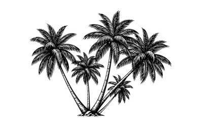 Obraz premium Black and White Illustration of Palm Trees Against a White Background