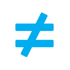 Obraz premium A bright blue not equal to mathematical symbol is presented against a stark white backdrop, signifying a lack of equality or sameness.