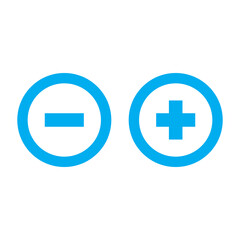 Obraz premium Light blue square set contains rounded icons for reduction and enlargement, clearly visible on the clean white backdrop.