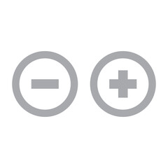 Obraz premium Gray outline icons for addition and subtraction are presented within circular shapes, commonly used for scaling or quantity modification in apps.