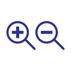 Obraz premium A set of four monochromatic magnifying glass icons, representing zoom in and zoom out functionality, are displayed against a white background.