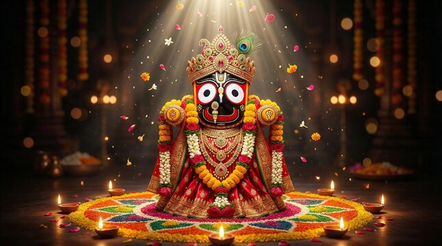 Jagannath Rath Yatra vibrant rangoli idol hindu festival india culture spiritual devotion god jagannath sacred worship ritual celebration festive animation video background