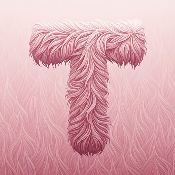 A fluffy capital letter t rendered in a vibrant shade of pink with soft fur texture and detail.