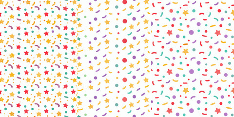 Obraz premium Colorful confetti pattern with stars and shapes on a white background