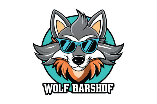 Cool wolf mascot logo with sunglasses, grey wolf head emblem for gaming and sports.Cool wolf mascot logo with sunglasses, grey wolf head emblem for gaming and sports.