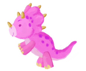 Friendly pink triceratops dinosaur walking in a desert landscape © Wiwid