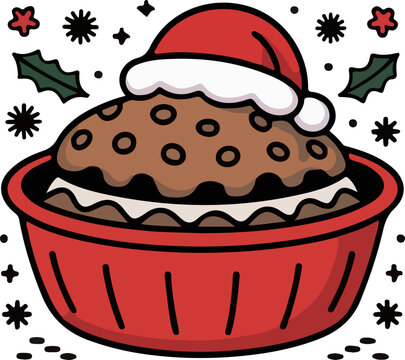 christmas chocolate chip cookie pie with santa hat illustration