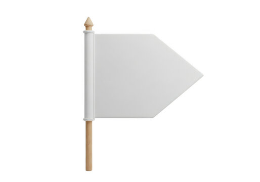 A right-turn directional flag attached to a wooden stick isolated on transparent background