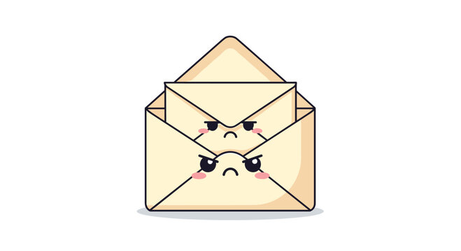 Two cute beige envelope characters with angry facial expressions stacked one inside the other on a plain white background.