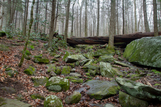 river of rocks flows downhill as the mountain erodes away over millenia